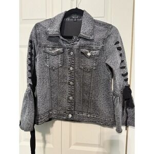 Azi Jean Jacket Women's‎ Black Leopard Print Size Small